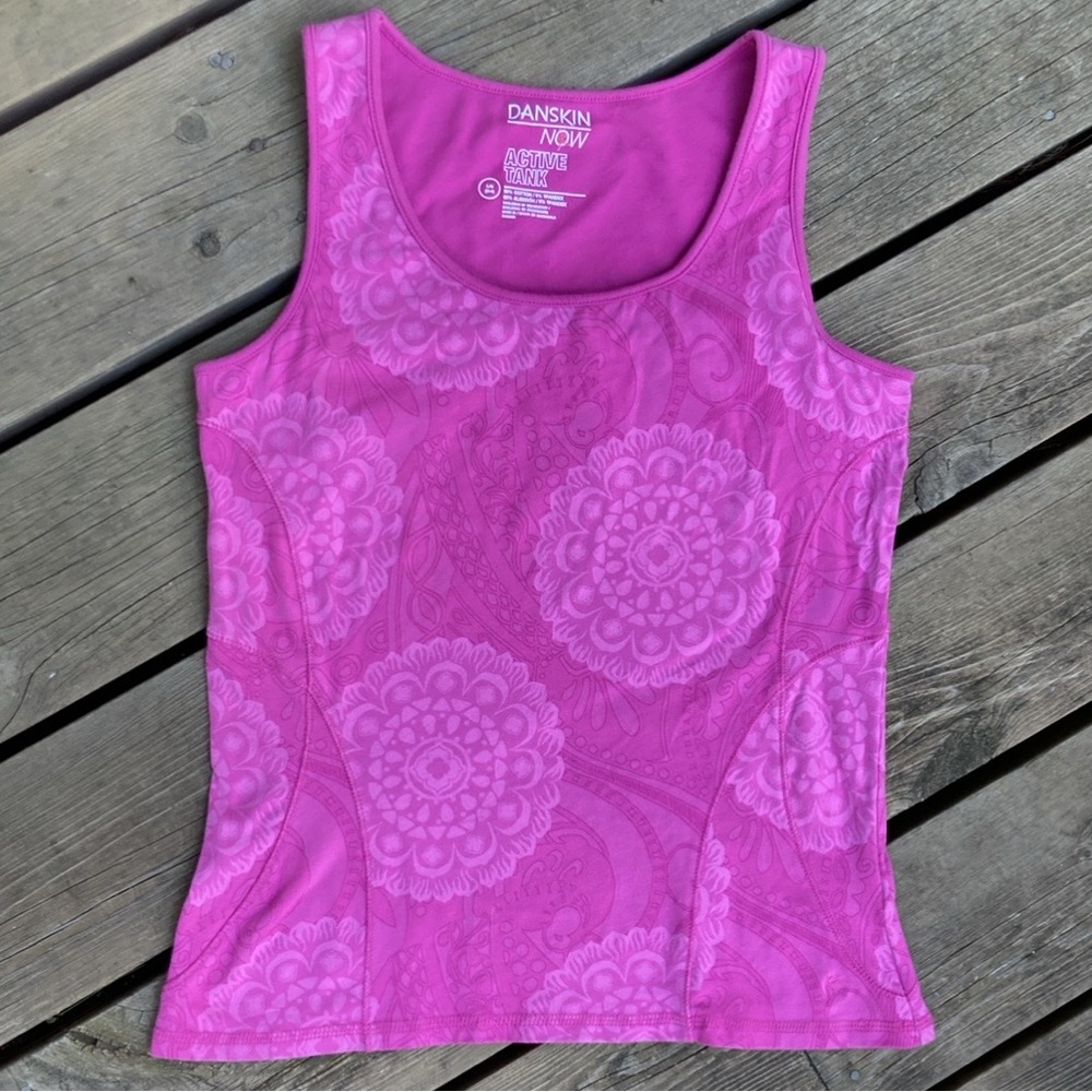 DANSKIN NOW Top ACTIVE TANK Shelf Bra Boho Mandala Pink Fushia Purple Size Large